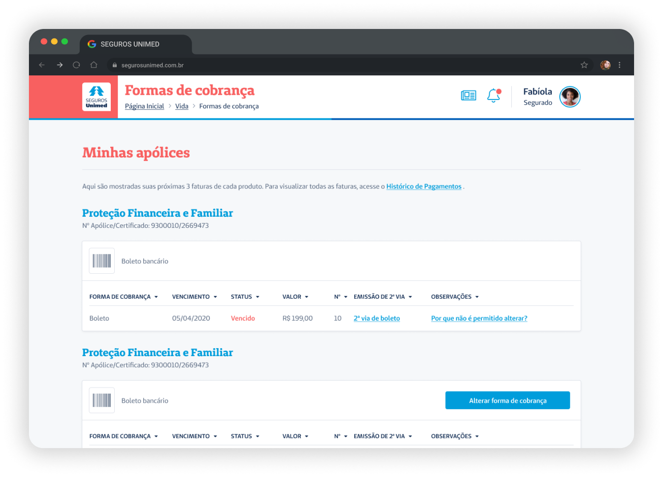 Imagem de um navegador exibindo a tela inicial do Portal do Cliente da Seguros Unimed.